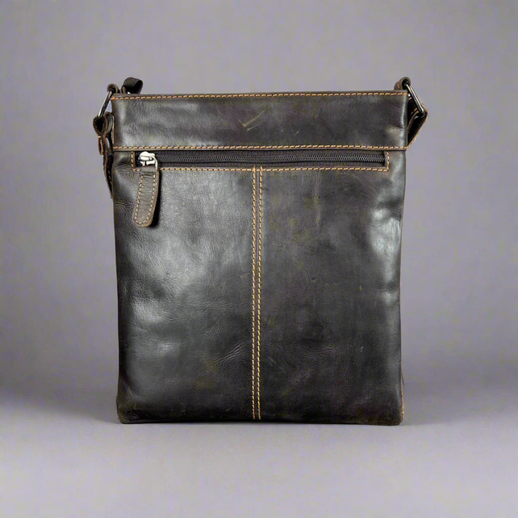 Greenwood Leather Cross Body Bag. Premium Full-Grain Leather Handbag with Multiple Pockets