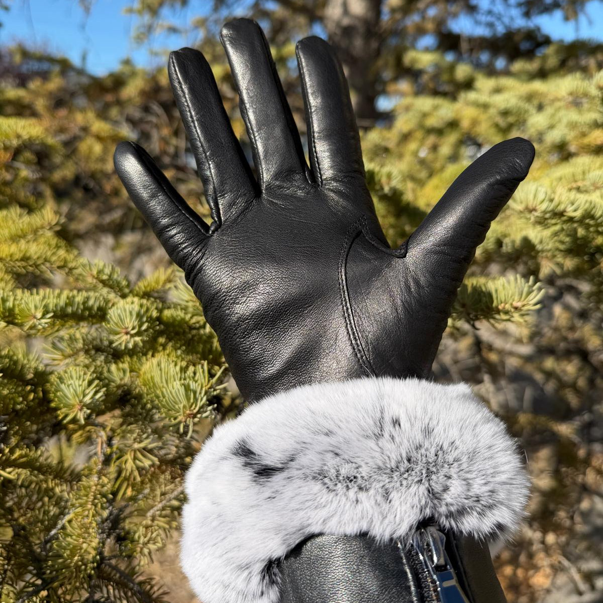 Women's Lamb Leather Gloves with Rabbit Fur Trim