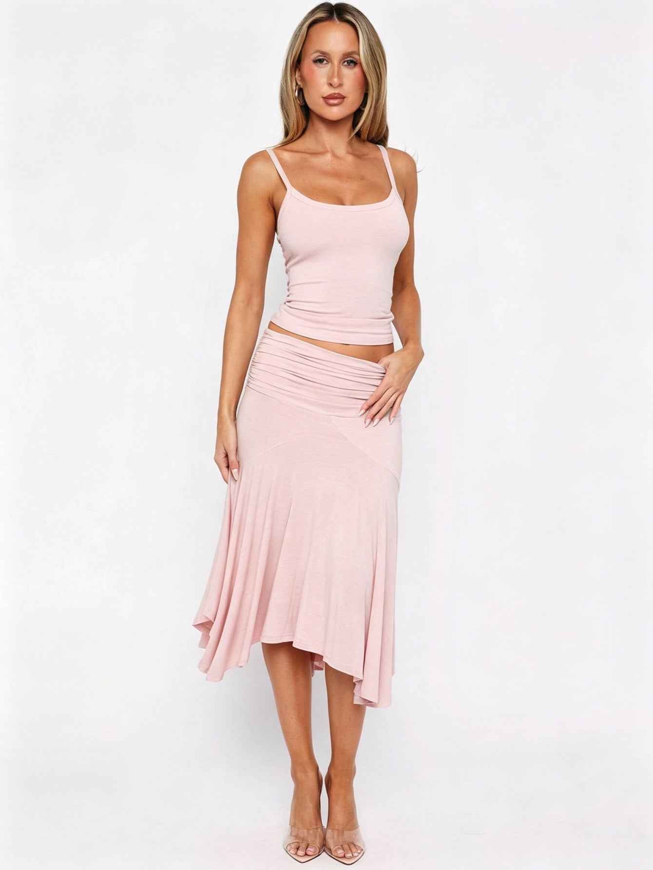 Women’s Two Piece Set – Elegant Camisole Top and Flared Skirt Spring Summer Outfit