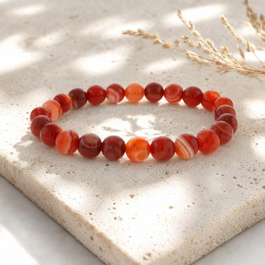 Carnelian Red Banded Round Bracelet - 8mm
