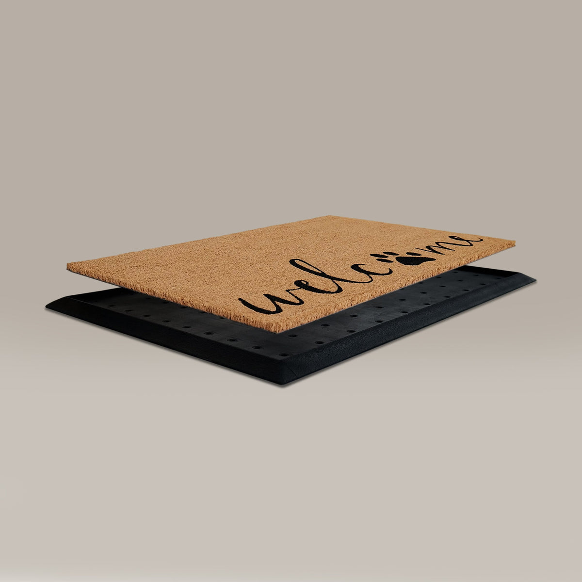 welcome + paw rectangular doormat set