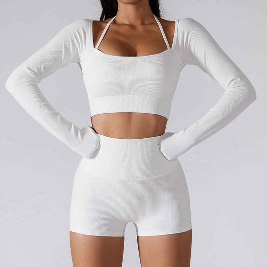 Women’s Quick-Dry Long-Sleeve Sports Top with Chest Pad – Slim-Fit Yoga & Workout Wear