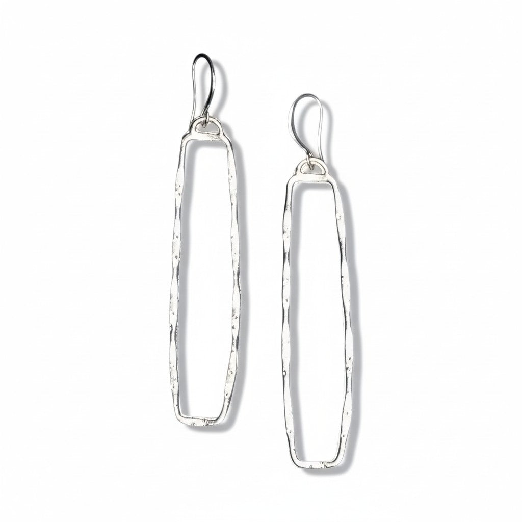 Rectangular Drop Earrings - Silver Plate