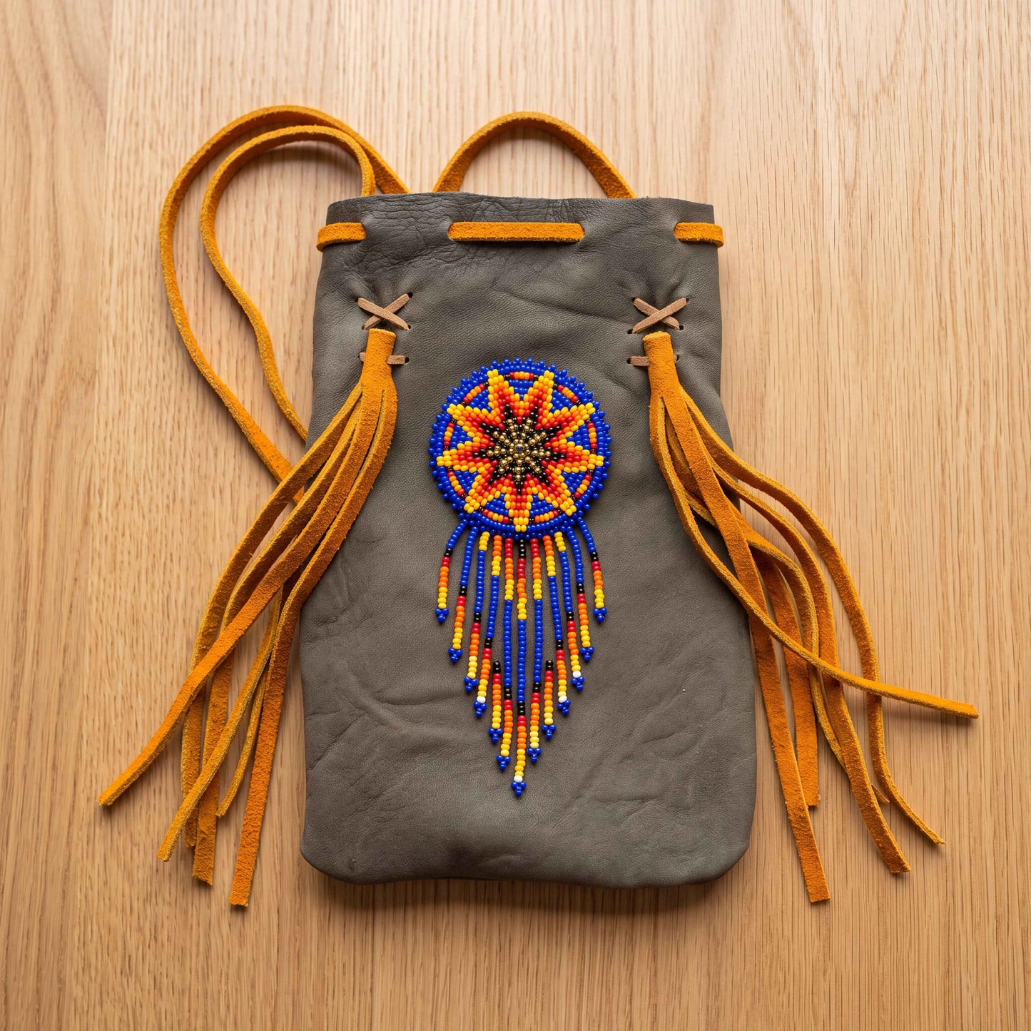 Beaded Suede Phone Pouch ~ Sage & Fringe Rosette