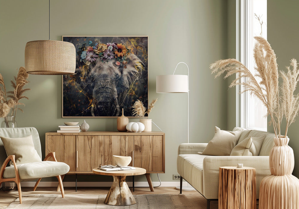 Wandbild Elefant Tier Vintage Kunst Illustration Wandbild 01