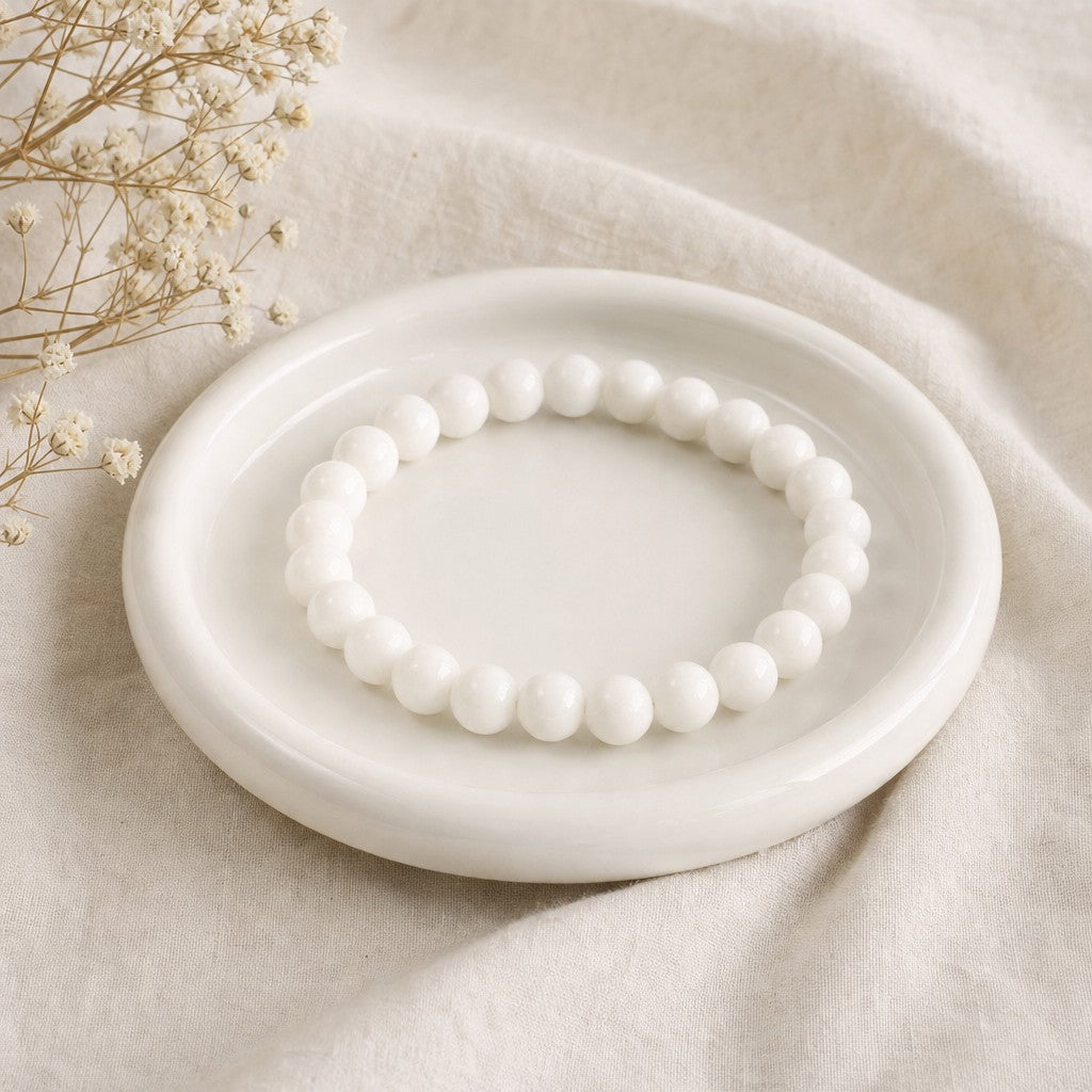 Porcelain White Faceted Round Bracelet - 8mm