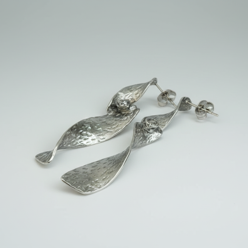 Beaten Metal Twist Earring - Grey Stainless Steel