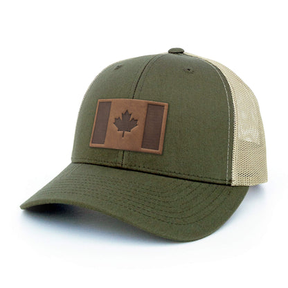 Canada Flag Leather Patch Trucker Hat