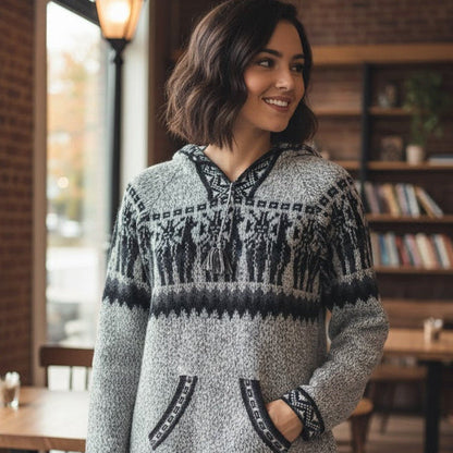 Women Cardigan Grey Alpaca Sweater