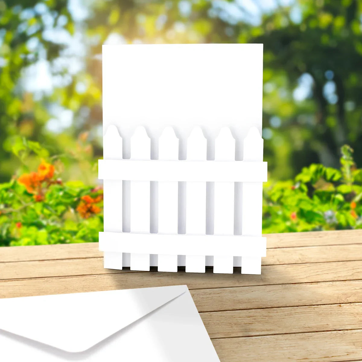 White 5x7 Picket Fence Cards & Envelopes, Pack of 12