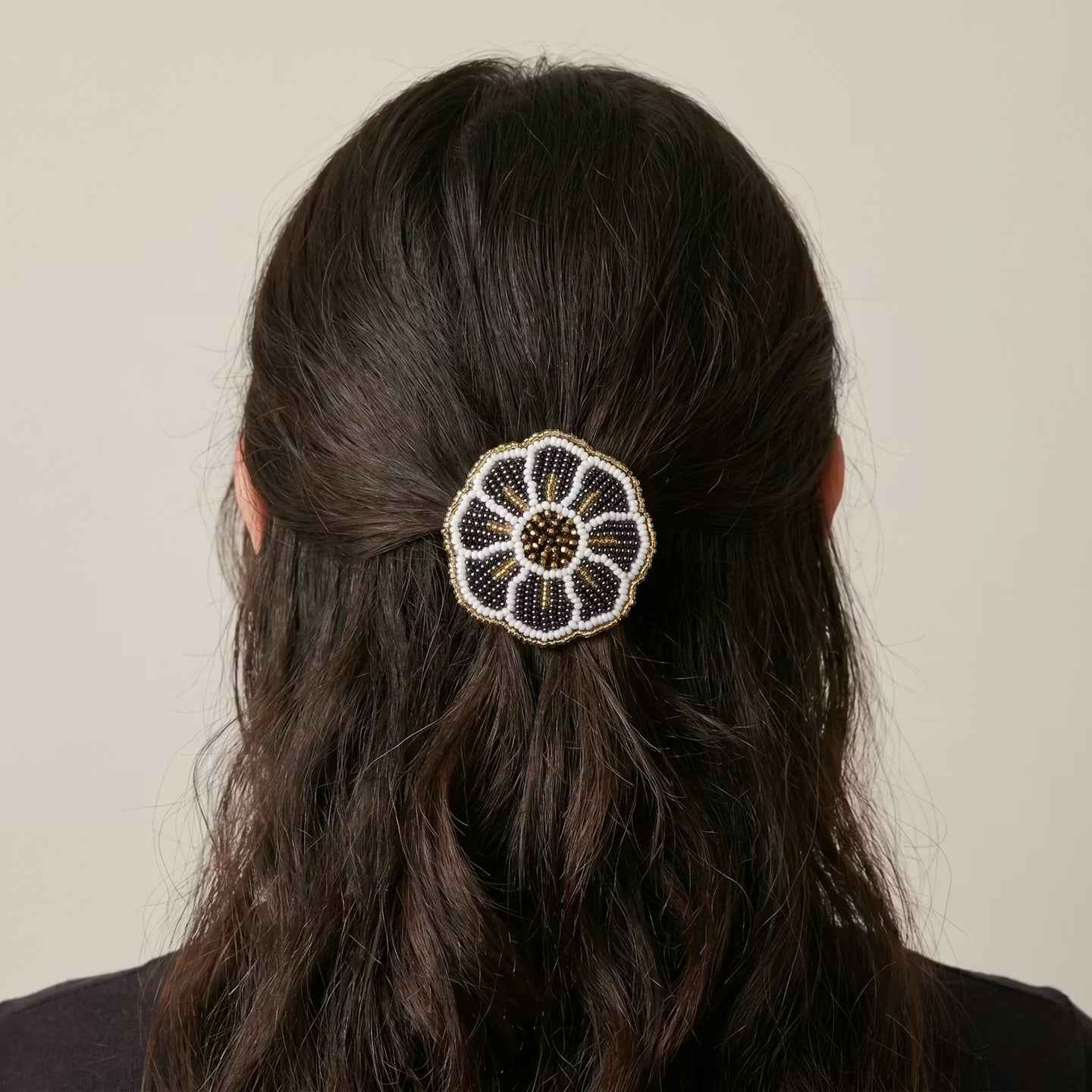 Golden Beaded Flower Barrette