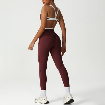 Peach Hip High Waist Tight Yoga Pants Suit – Sculpting Yoga Activewear Set