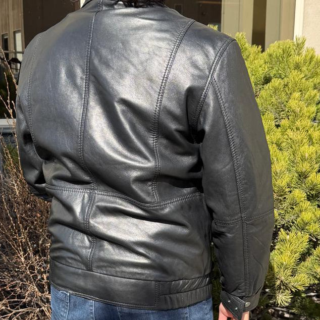 BOL Men's Double Collar Leather Bomber Jacket