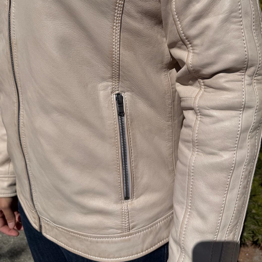 Men’s Hooded Leather Jacket. Sheep Leather Jacket with Removable Hood