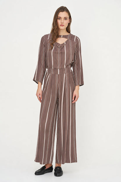 Women's Printed Woven Top with Long Sleeves & Chest Cutout Detail