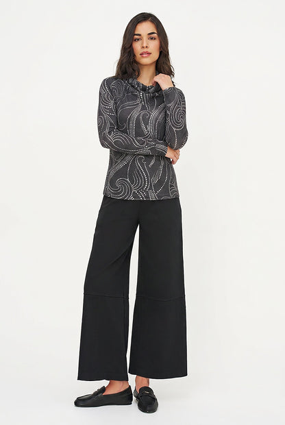 Women's Printed Knit Cowl-Neck Top with Long Sleeves