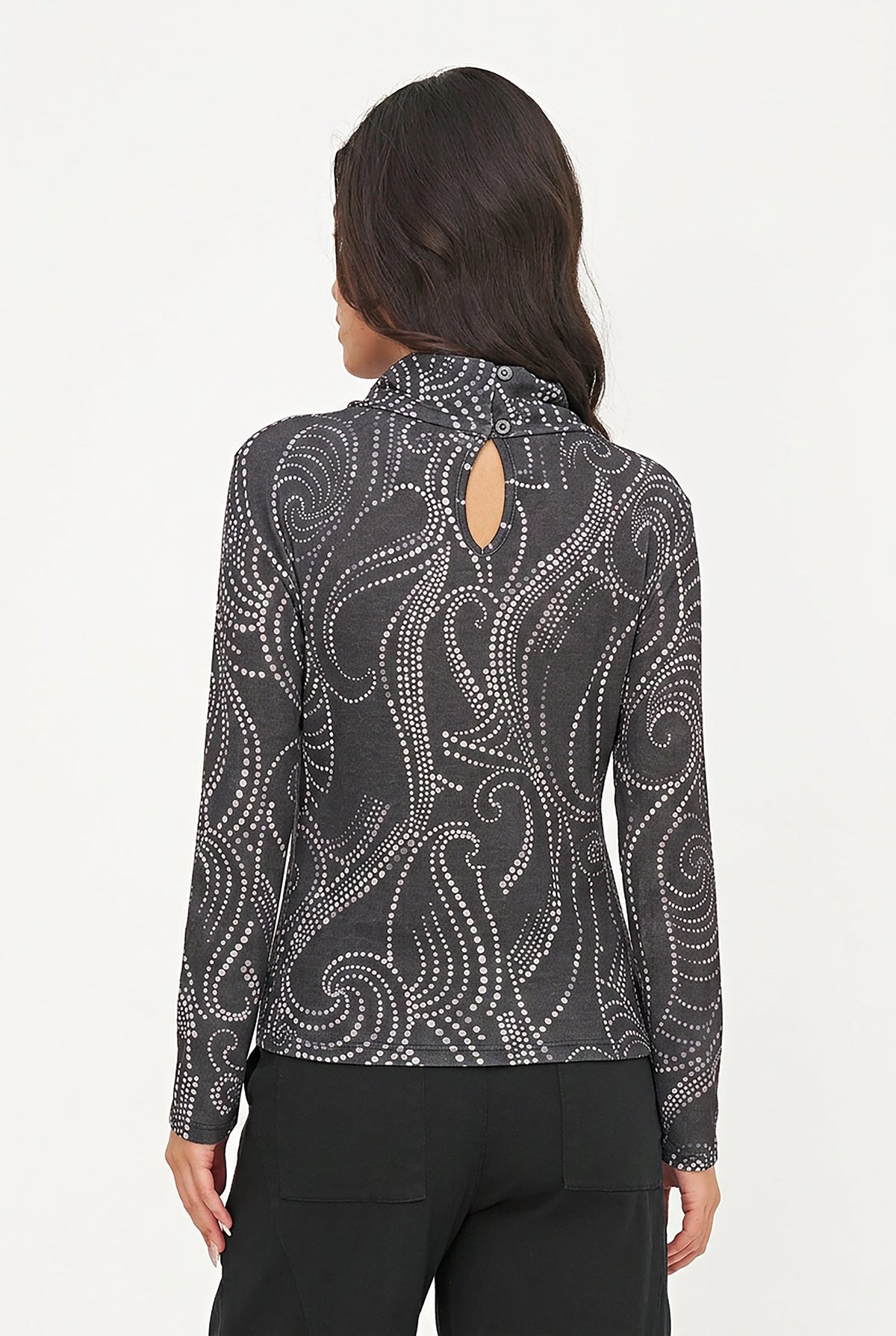 Women's Printed Knit Cowl-Neck Top with Long Sleeves