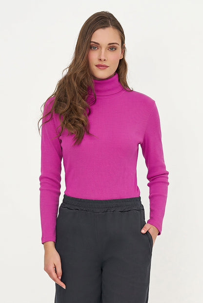 Women's Classic Rib-Knit Turtleneck Top with Long Sleeves