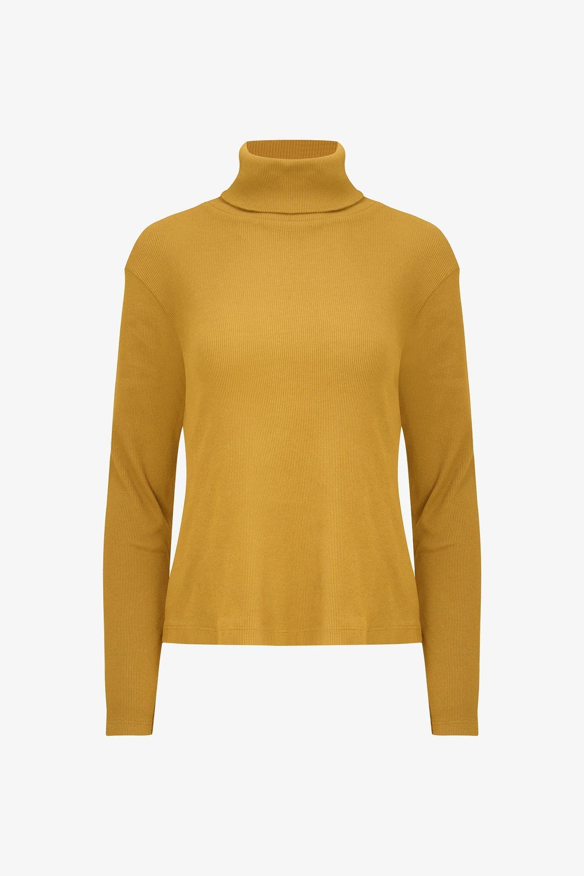 Women's Classic Rib-Knit Turtleneck Top with Long Sleeves