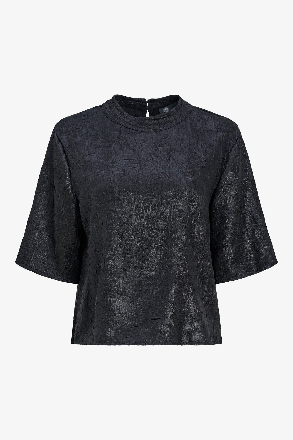 Women's Woven Mock-Neck Top with Elbow-Length Sleeves