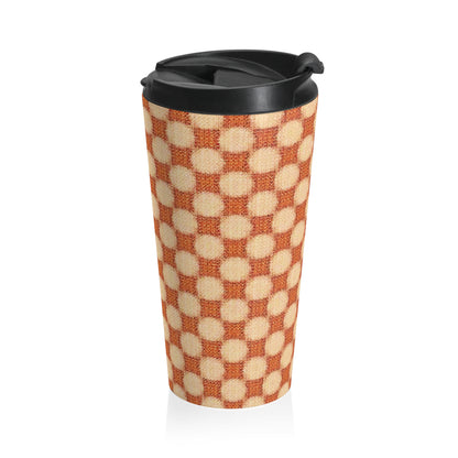 Checkerboard Retro Travel Mug — Vintage Orange Plaid Stainless Steel Tumbler - AURABAGS SHOP