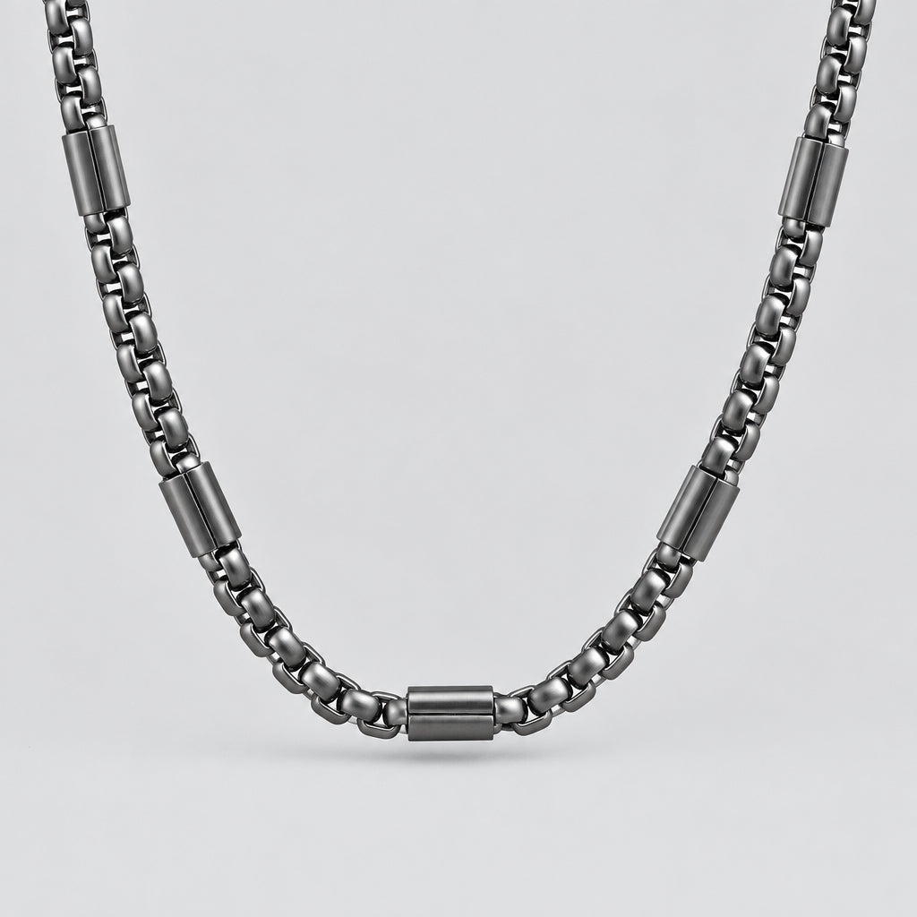 Men's Black Steel Link Chain Necklace. Heavy Duty Box Link Biker Jewelry