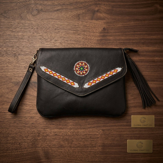 Leather beaded Crossbody bag(Chocolate Brown)