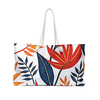 Bold Red Blue Tropical Leaves Weekender Bag | Leaf Print Tote