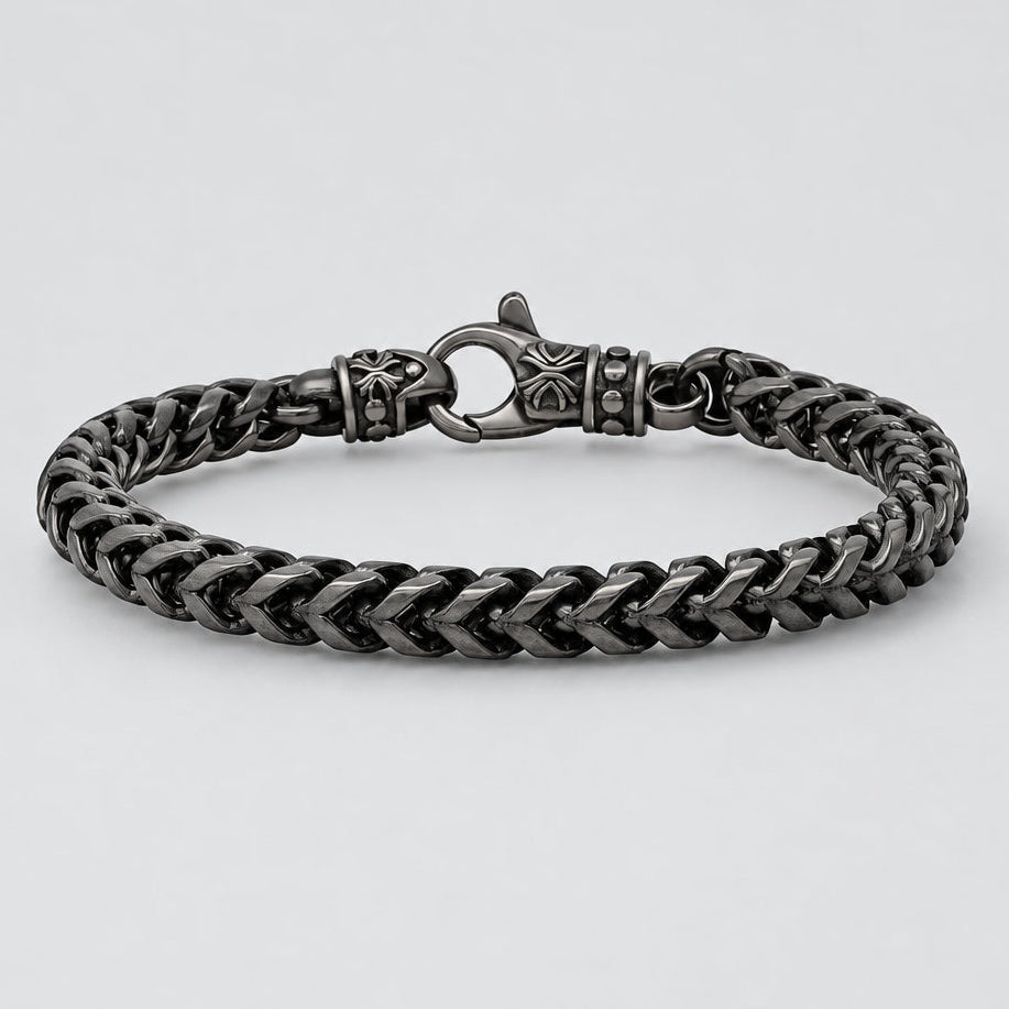 Men's Stealth Black Wheat Chain Stainless Steel Bracelet Biker Jewelry