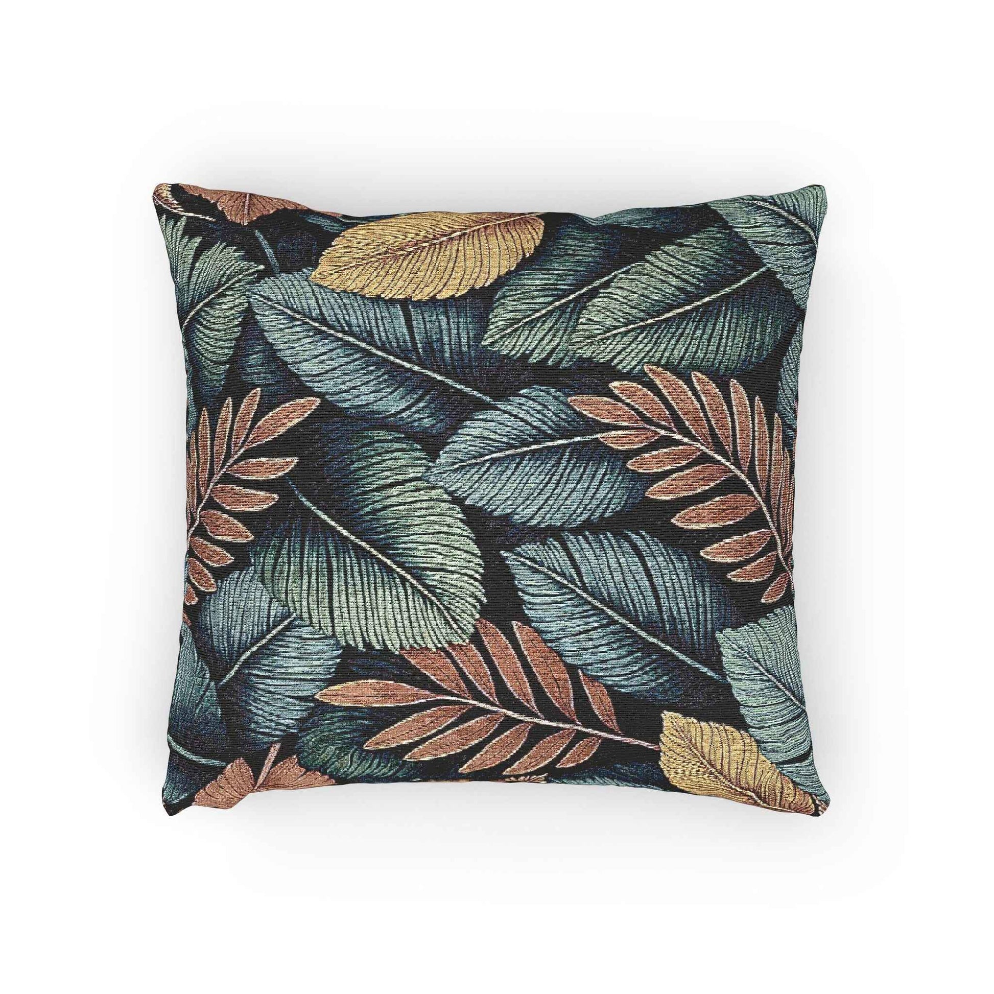 Tropical Leaf Pattern Woven Pillow | Botanical Throw Pillow, Textured Tapestry Design