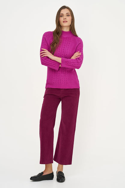 Women's Corduroy Zip-Up Bootcut Pants with Side Pockets
