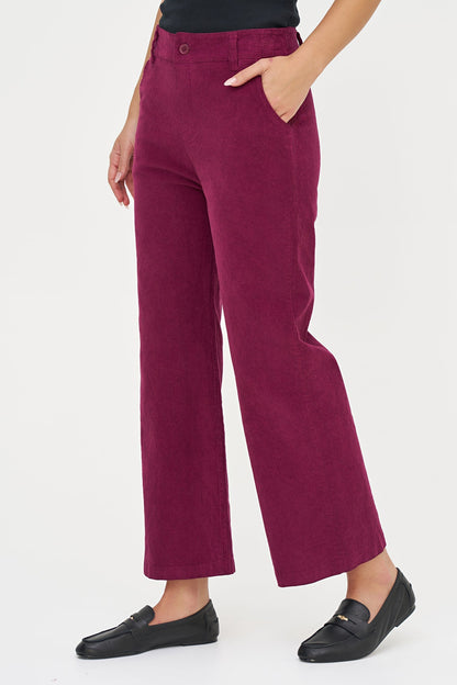 Women's Corduroy Zip-Up Bootcut Pants with Side Pockets