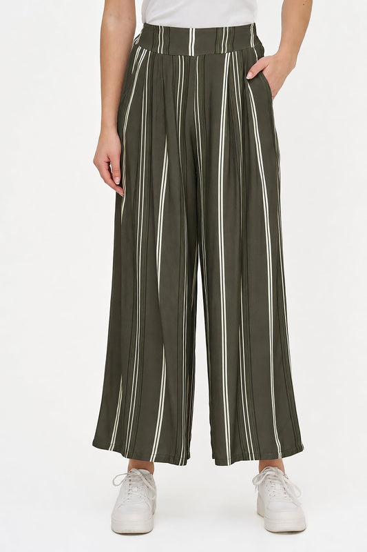 Women's Printed Woven Wide-Leg Pull-On Pants with Side Pockets