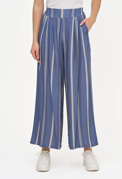 Women's Printed Woven Wide-Leg Pull-On Pants with Side Pockets