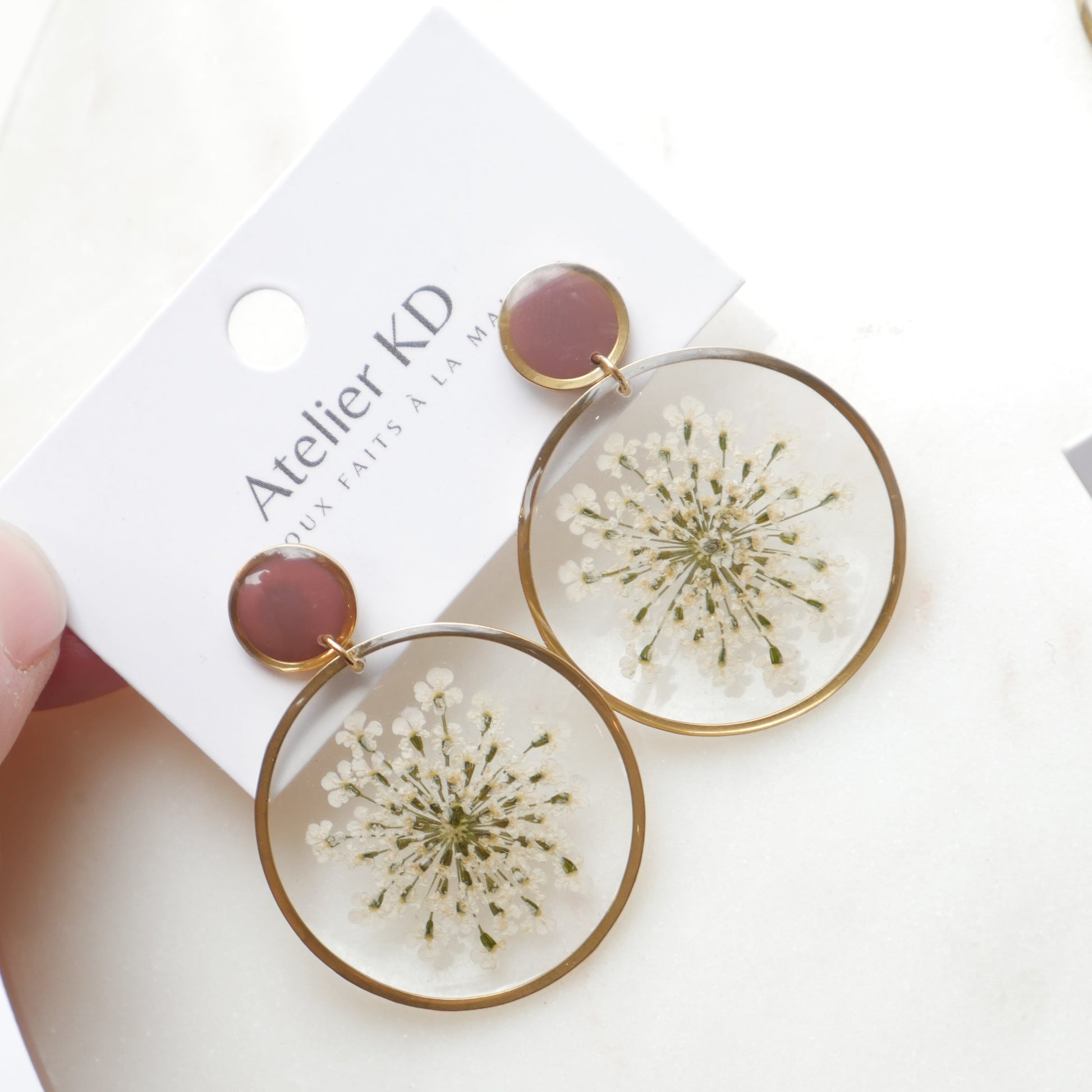 Boucles d'oreilles duo Estelle blanche et mocha - rond (35mm)