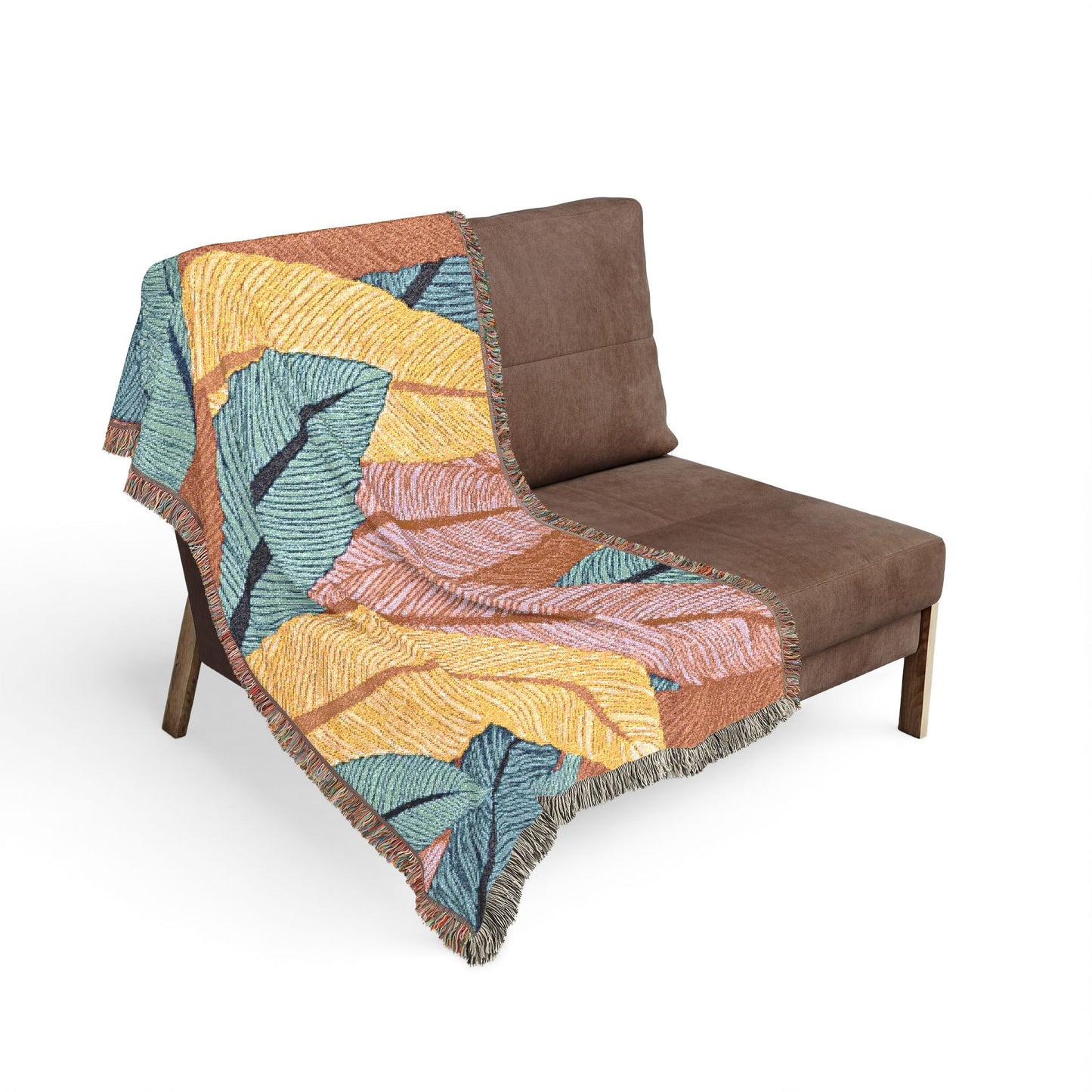 Tropische Blätter Gewebte Decke — Boho-Überwurf für Wohnzimmer, Schlafzimmer & Terrasse