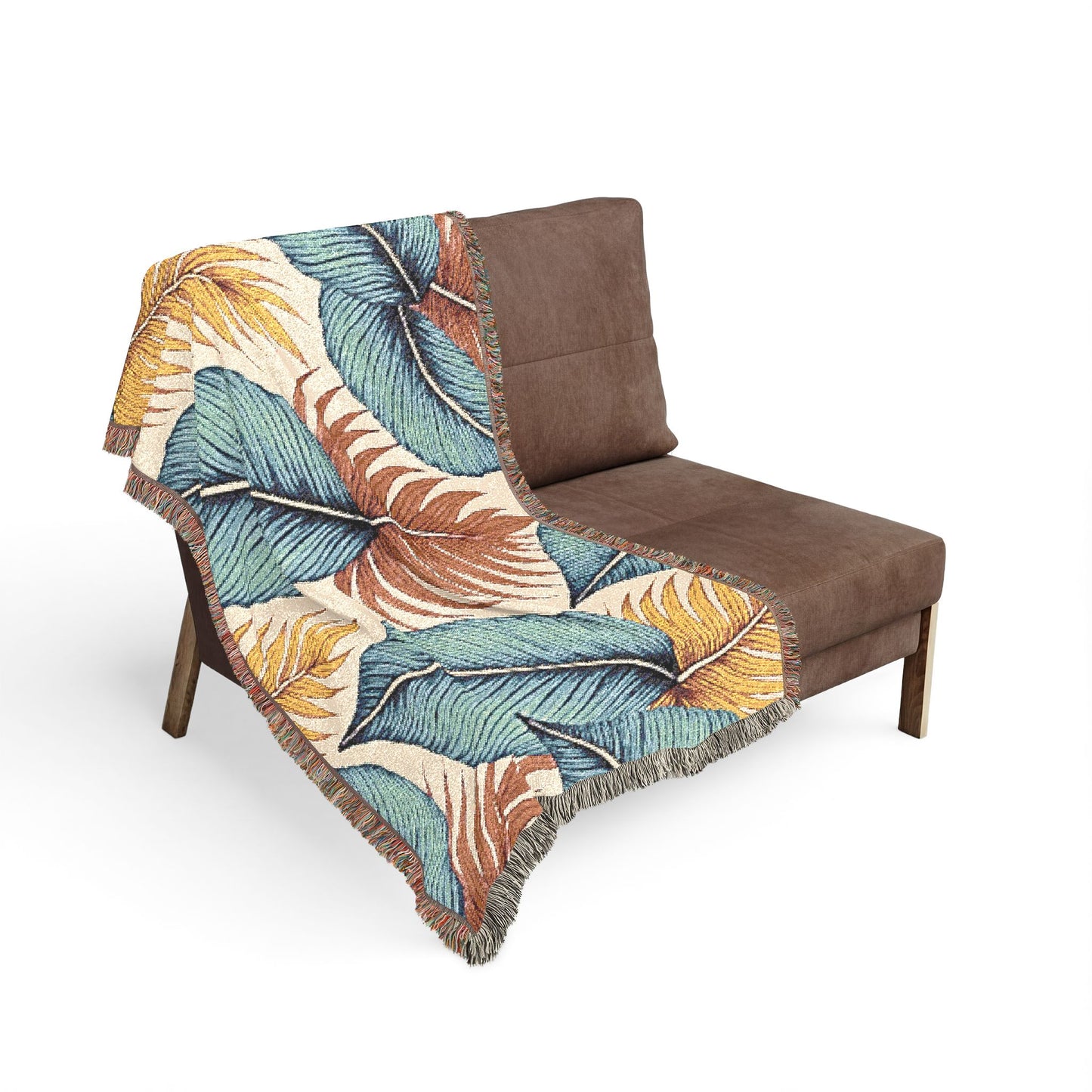 Tropical Leaf Woven Blanket — Boho Coastal Throw for Living Room & Patio