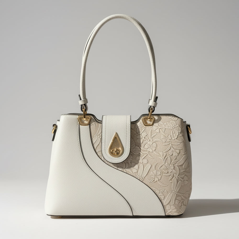 Temptation Italy Faux Leather 2-Handle Bag with Dragonfly and Flowers