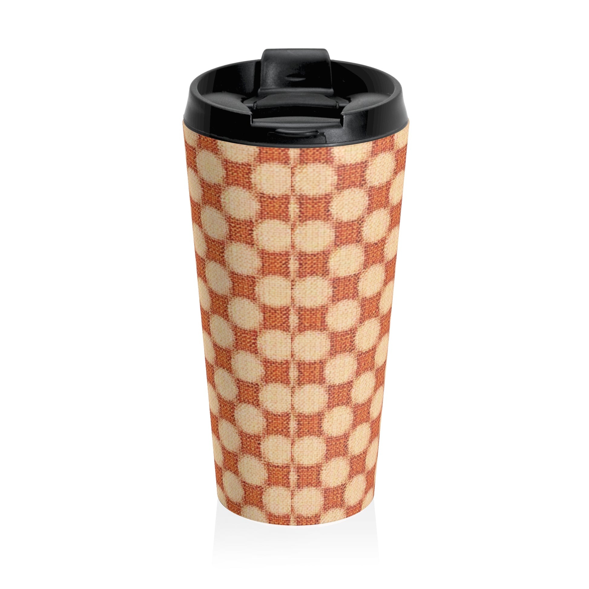 Checkerboard Retro Travel Mug — Vintage Orange Plaid Stainless Steel Tumbler - AURABAGS SHOP