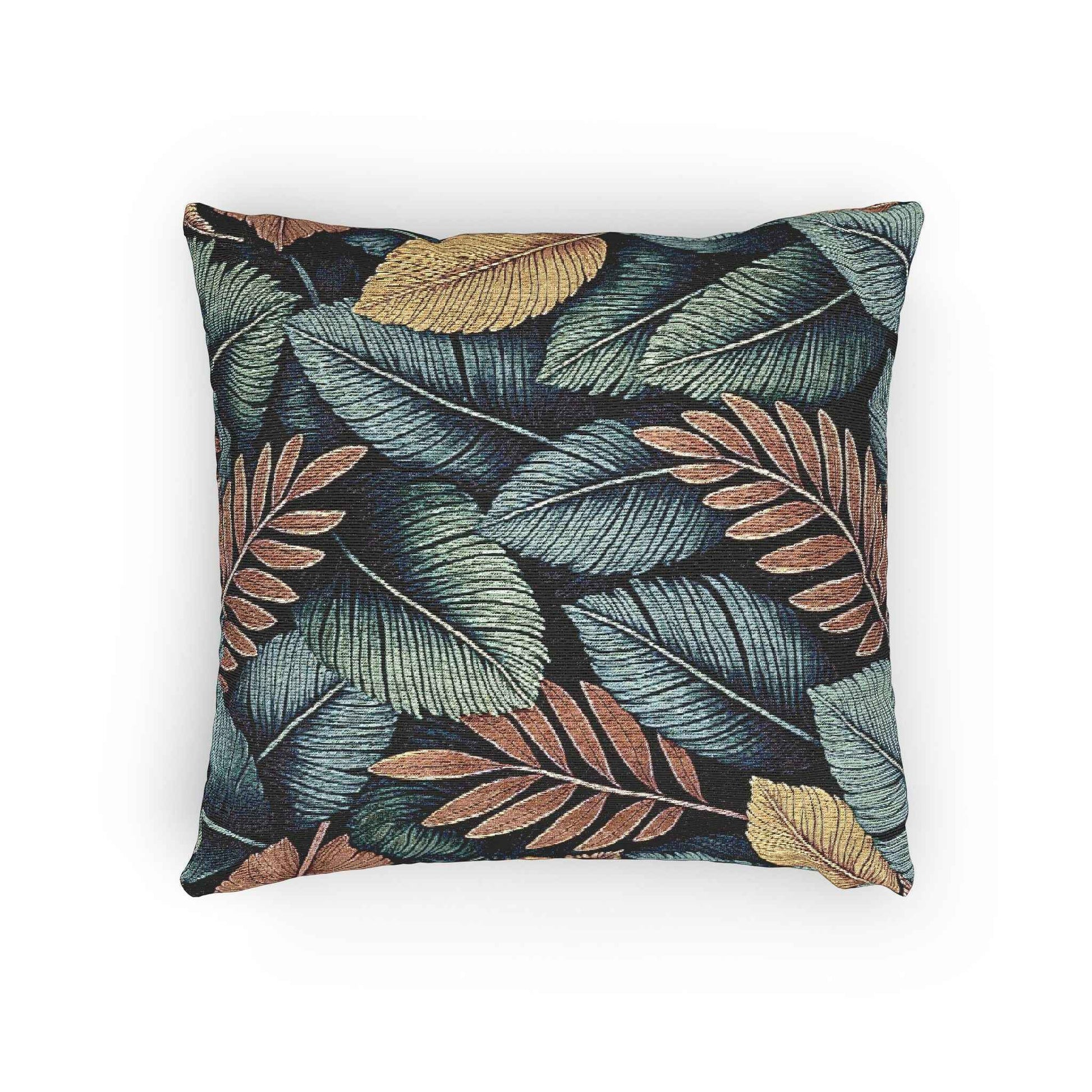 Tropical Leaf Pattern Woven Pillow | Botanical Throw Pillow, Textured Tapestry Design