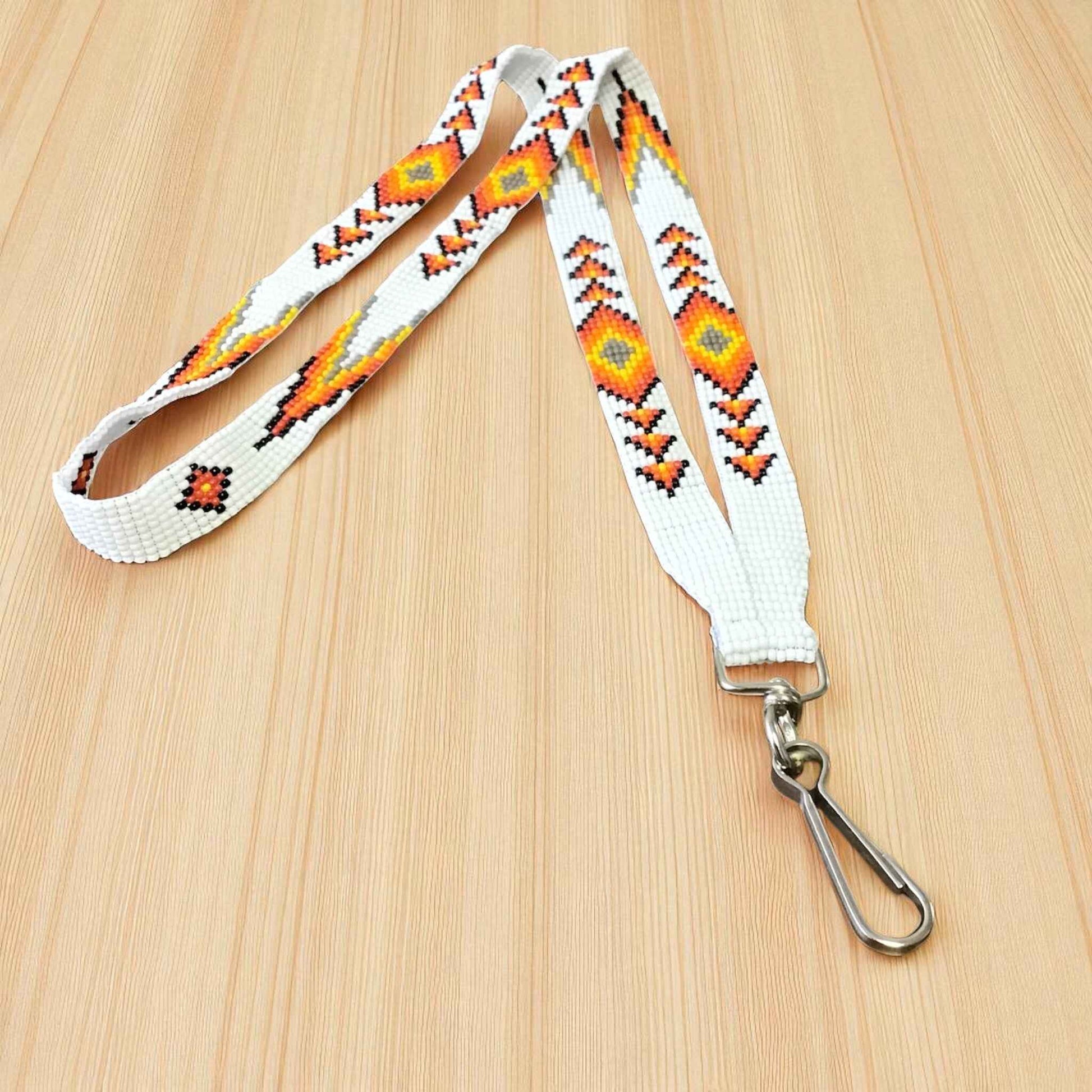 White yellow Native Beaded Lanyard