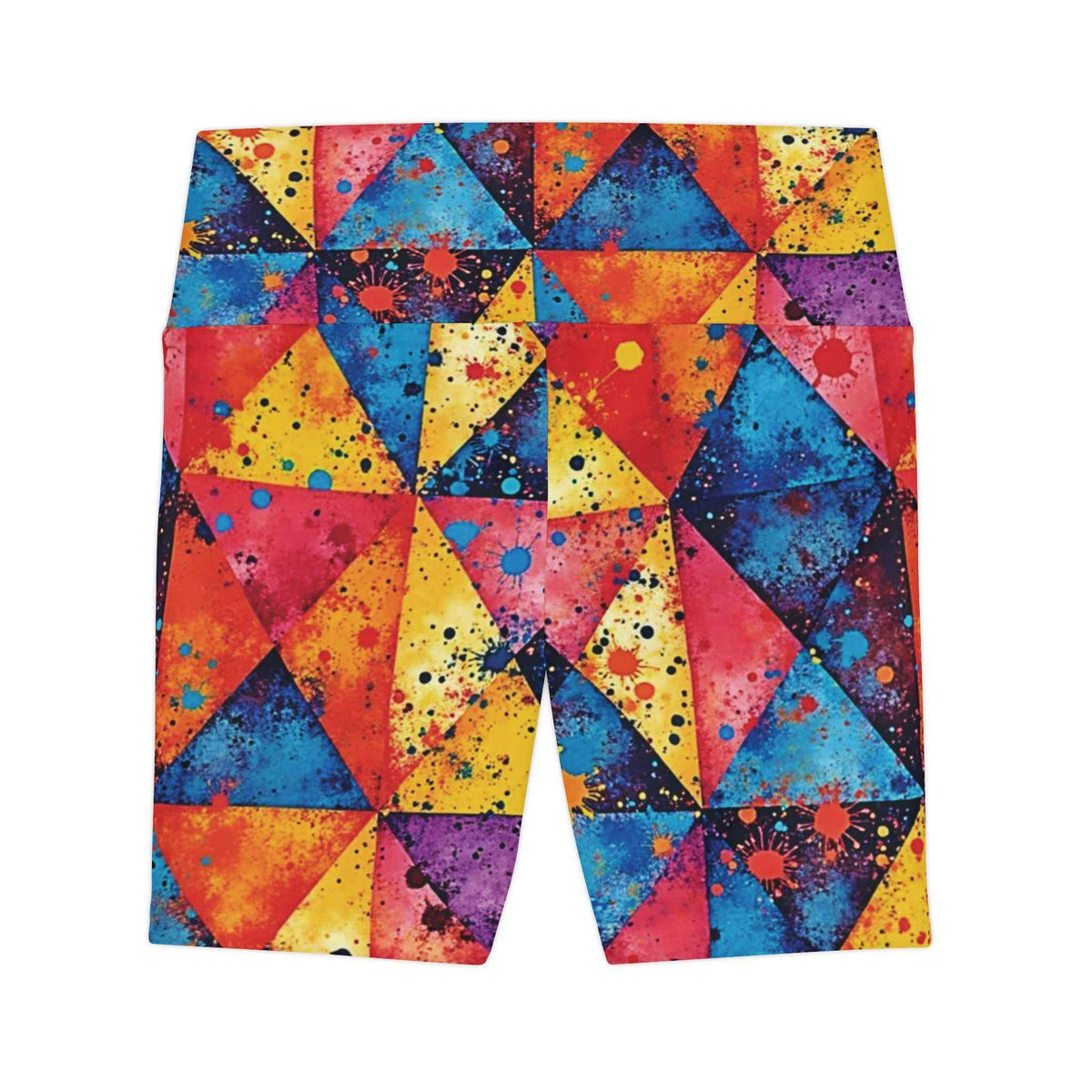 Colorful Geometric Triangle Women's Workout Shorts — Vibrant Athletic Biker Shorts