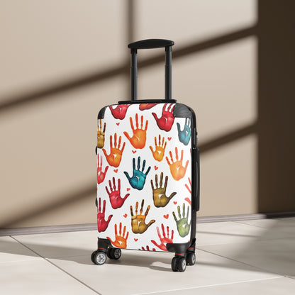 Colorful Handprint Suitcase – Kids Travel Luggage with Playful Palm Print