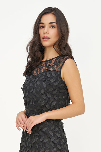 Women's Mesh-Knit Sleeveless Crew-Neck Top with Feather Details