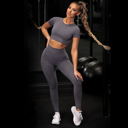 Women’s Solid Color Yoga Set – Two-Piece Fitness & Sports Workout Outfit