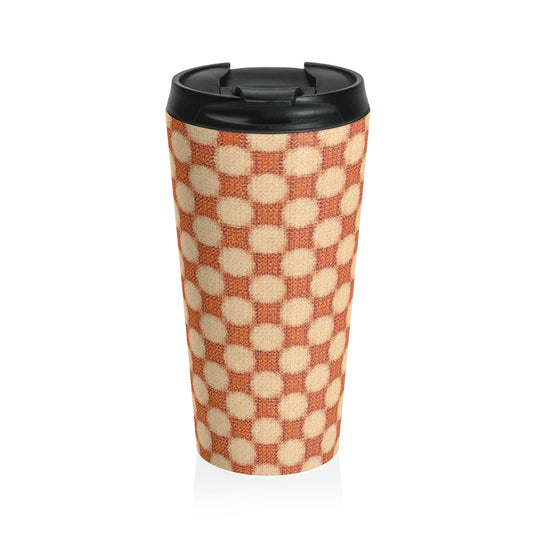 Checkerboard Retro Travel Mug — Vintage Orange Plaid Stainless Steel Tumbler - AURABAGS SHOP