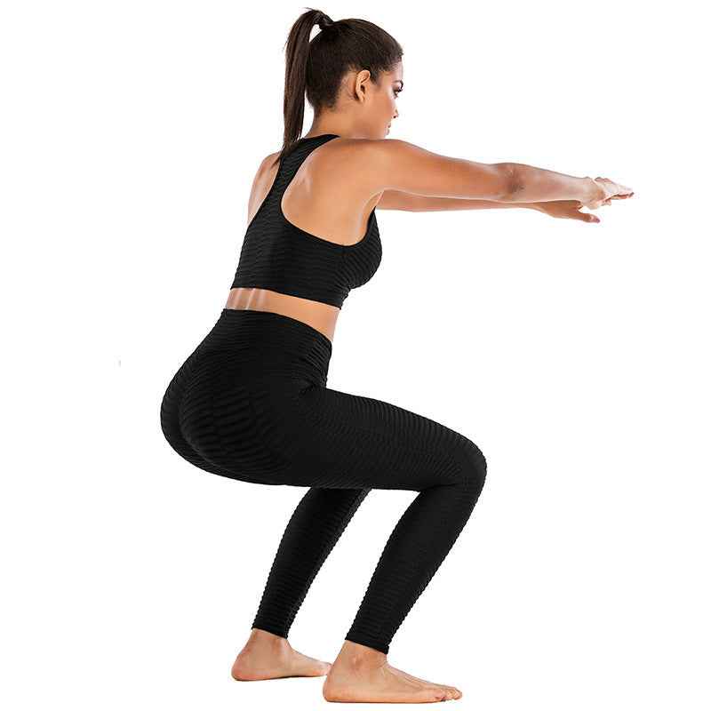 Women’s Bubble Net High-Waisted Yoga Pants – Stylish Long-Strip Yoga Wear