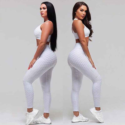 Women’s Bubble Net High-Waisted Yoga Pants – Stylish Long-Strip Yoga Wear