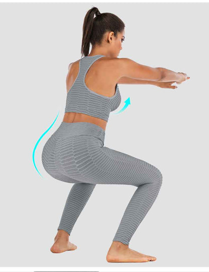 Women’s Bubble Net High-Waisted Yoga Pants – Stylish Long-Strip Yoga Wear