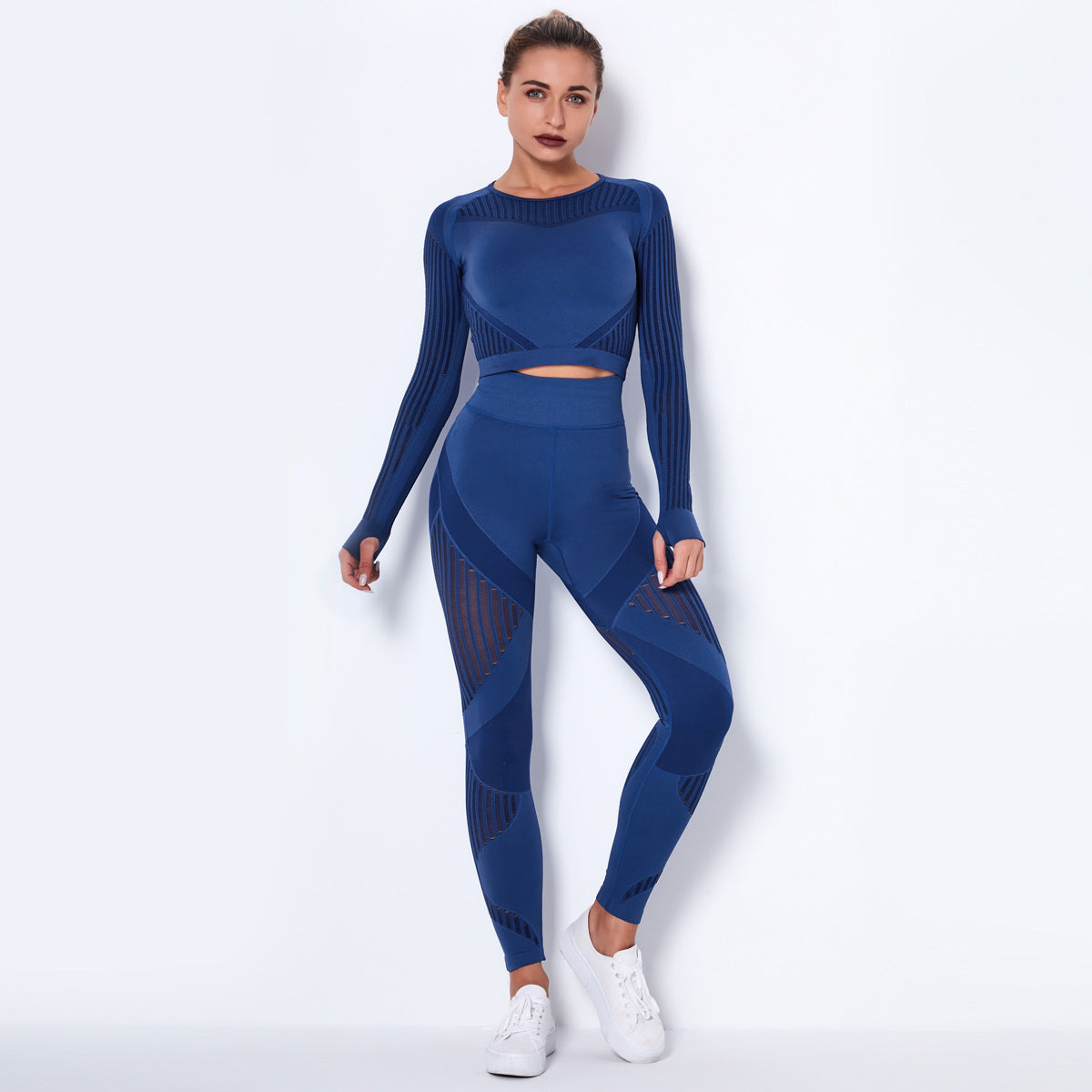 Women’s Seamless Knitted Long-Sleeve Yoga Set – Absorbent Workout Activewear